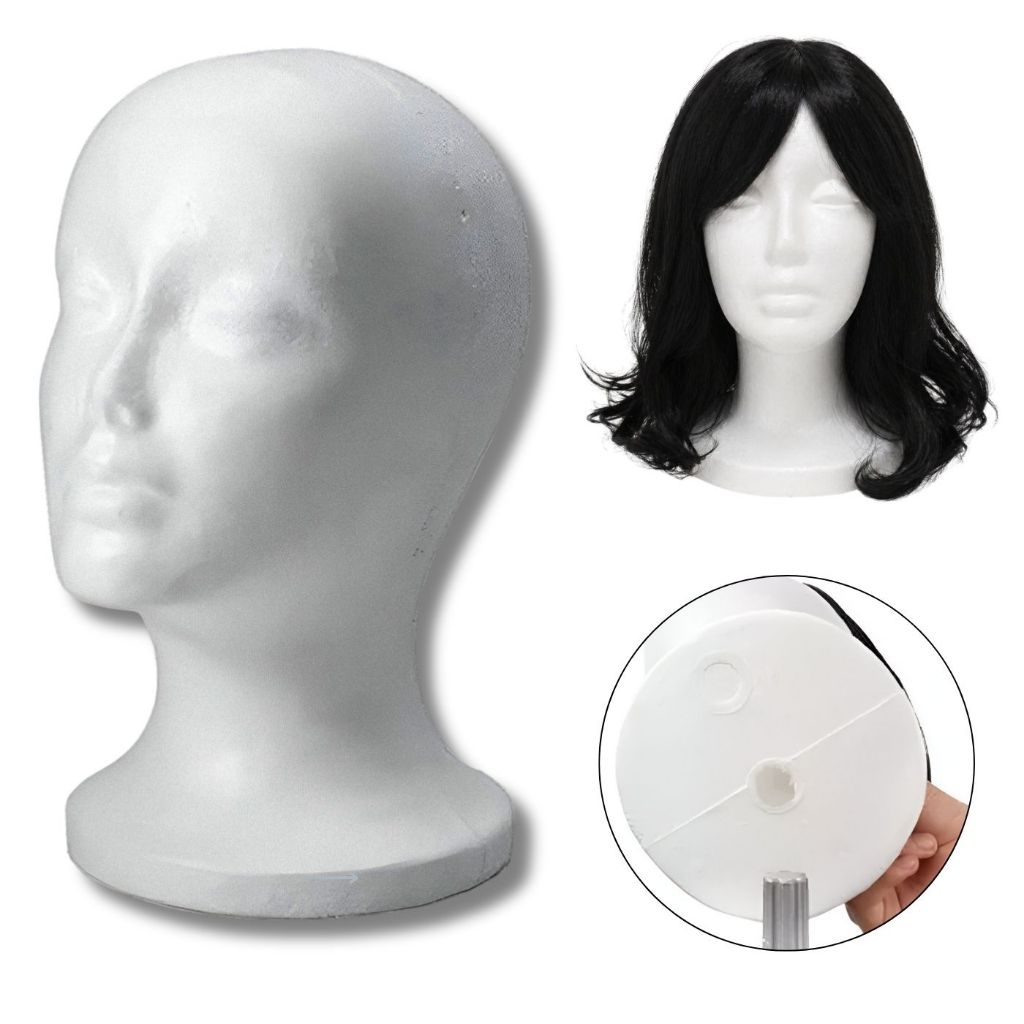 Cabeça de Manequim Isopor Feminina para suporte de Perucas Protéses Capilar Lace Front