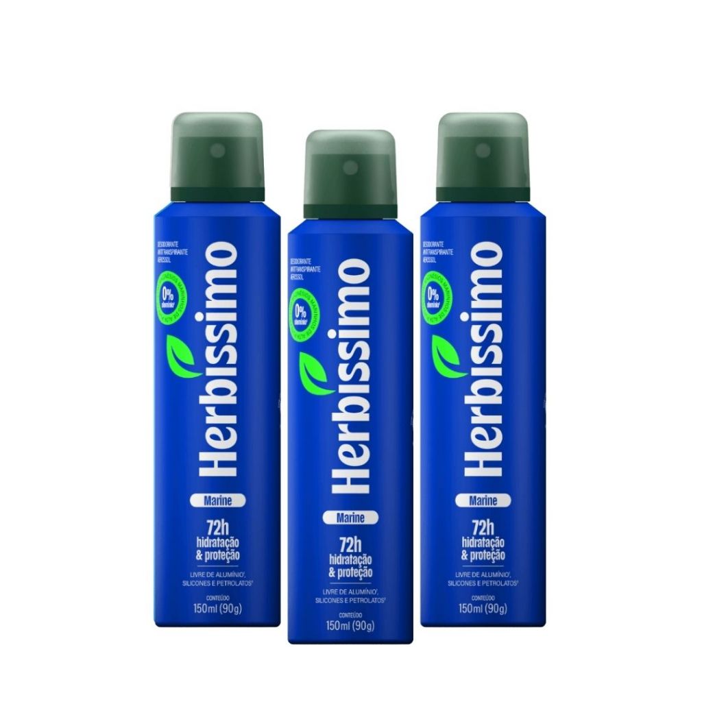 Kit Desodorante Antitranspirante Aerossol Zero Alumínio Herbíssimo Marine 150ml MASCULINO (3 unidades) · foto 2