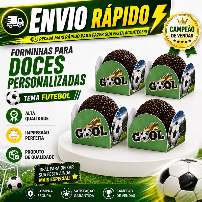 Forminhas para Doces Futebol Infantil Personalizadas | Porta Brigadeiro Festa Infantil