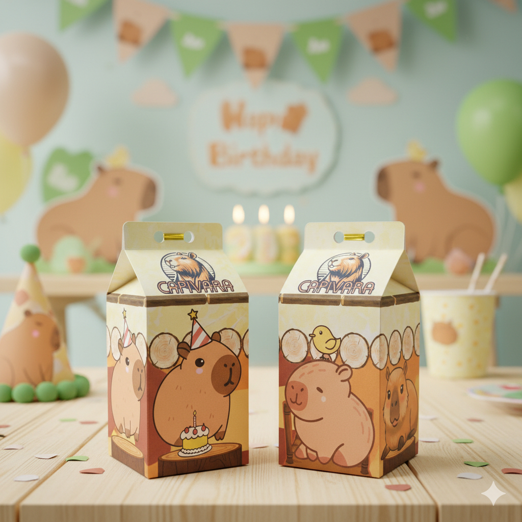 Caixinha Milk Capivara - lembrancinha, decoração, aniversário e festa - Capivara