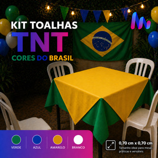 Kit Toalha de Mesa TNT Copa do Mundo Cores do Brasil Amarelo | Azul | Verde | Branco 0,70cm x 0,70cm
