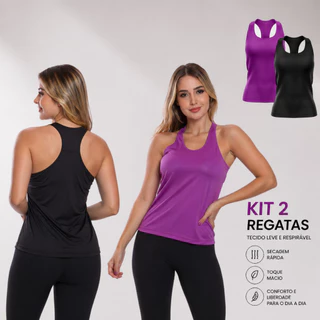 Kit 2 Regatas Nadador Feminina Dry Fit Proteção Solar Lisa Para Treino Academia Corrida Caminhada