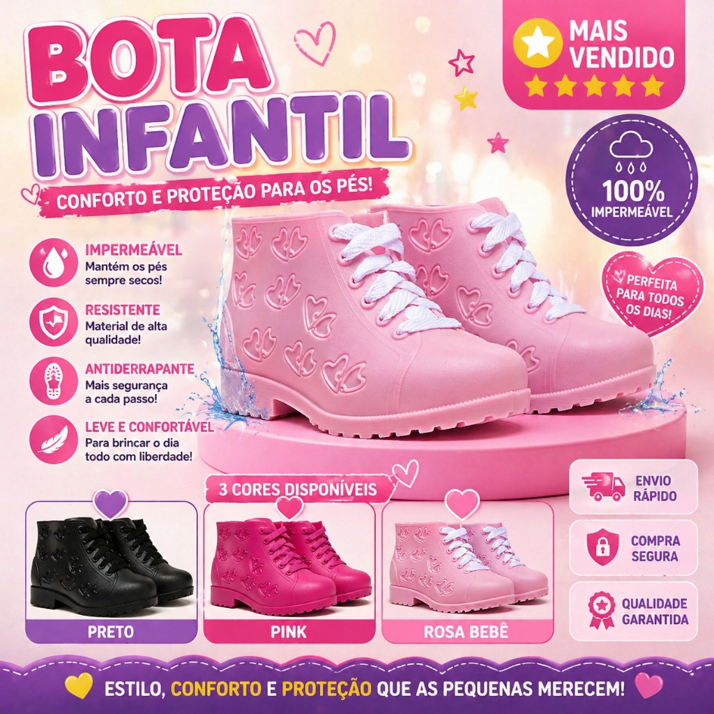 Coturno Juvenil Infantil Menina Estilo Moderno Leve e Macio Promocao