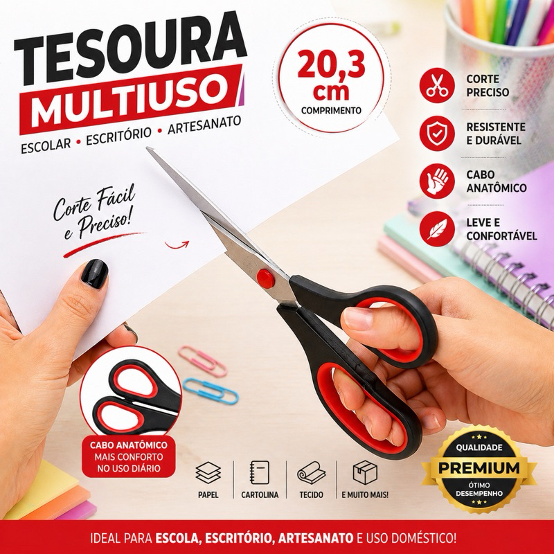 Tesoura Multiuso 20,3cm Preta 8 Polegadas