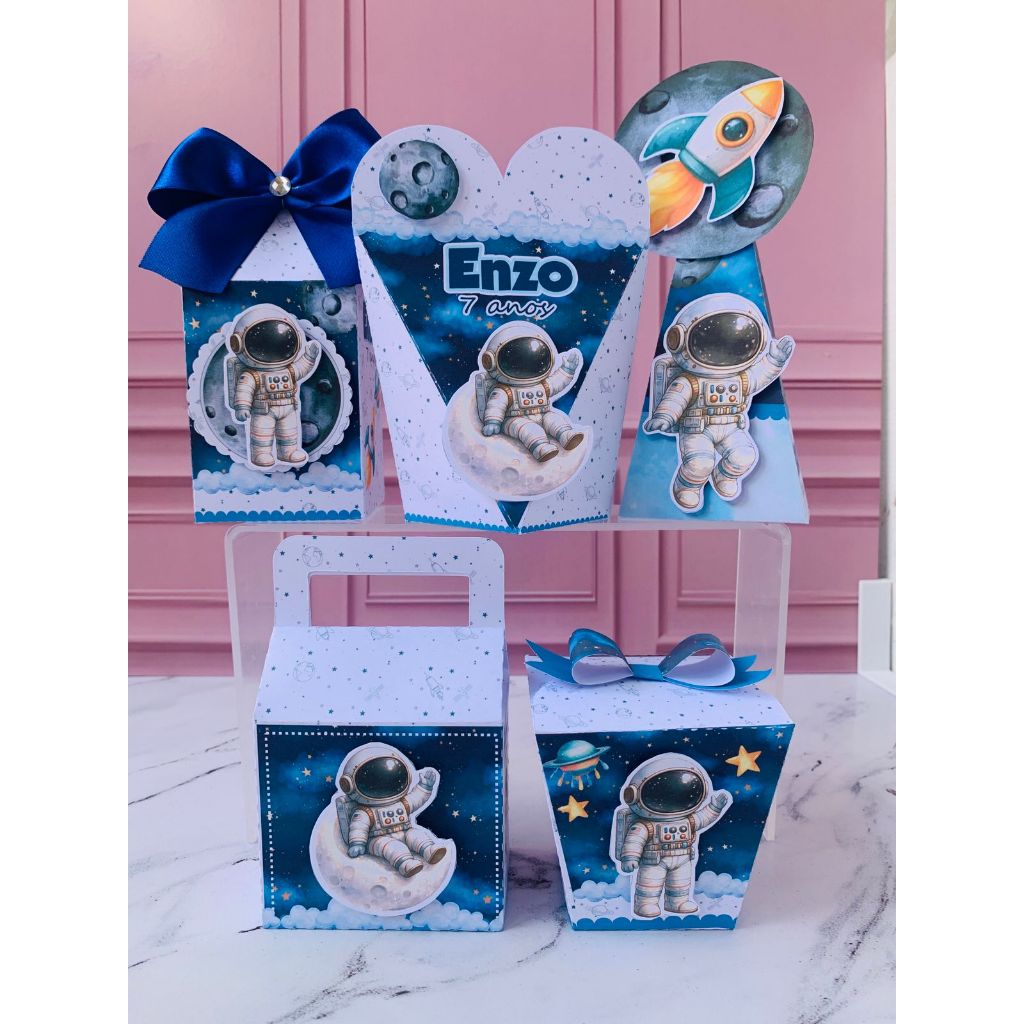 Kit Semimontado Astronauta Personalizado Festa Infantil Caixinhas Lembrancinhas Menino