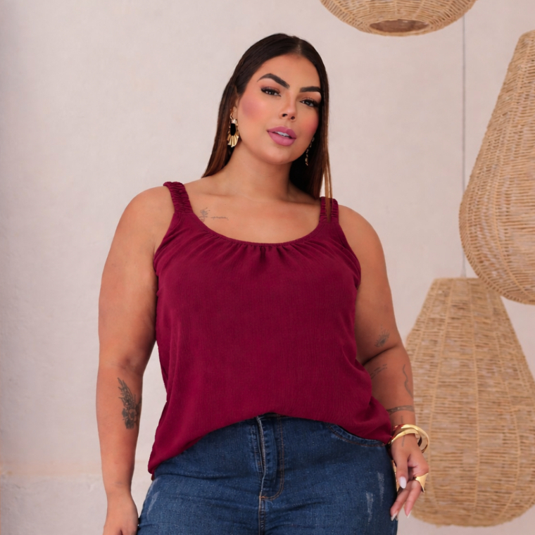 REGATA FEMININA DUNA PLUS SIZE COM FORRO COM ALÇA GROSSA