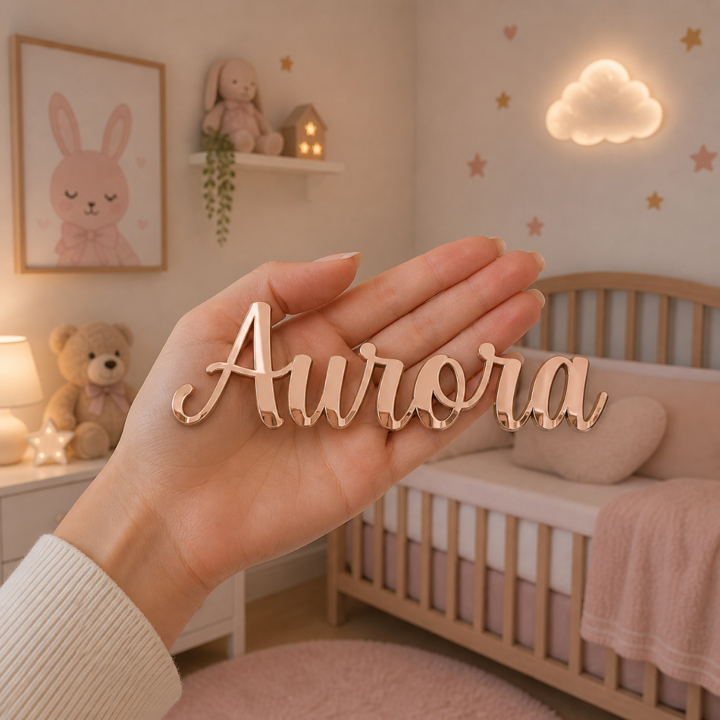 Nome Personalizado Acrílico Espelhado Para Diy Lembranças Presentes Decoração Bebê Criança Luxo