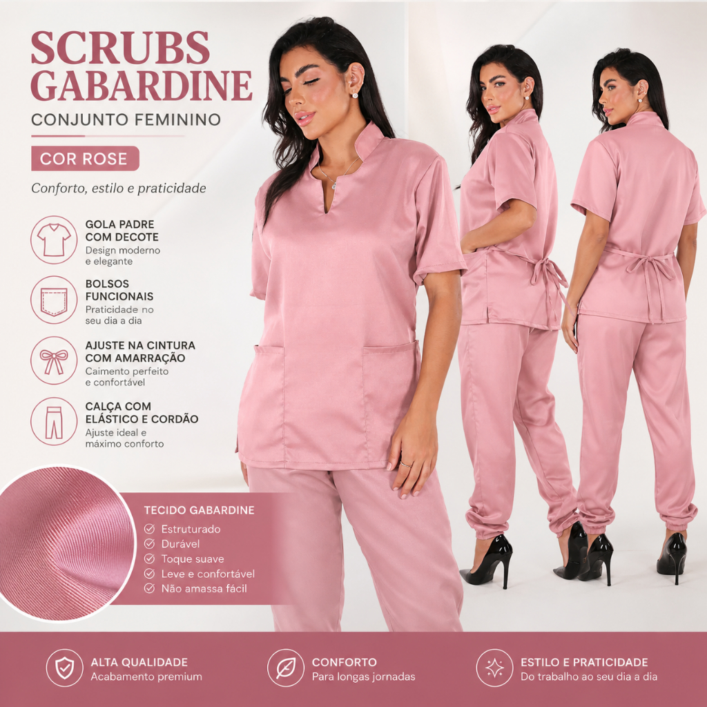 Pijama Cirúrgico Feminino Luxo Jogger Scrubs Gabardine Premium - Autentico