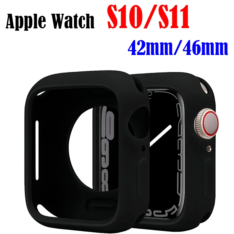 Bumper Macio Apple Watch Seria 10/11 - Preto, Capa Silicone Protetor Smart Watch