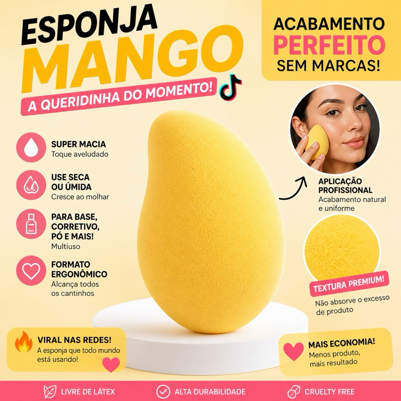 Kit Esponja de rosto maquiagem Mango base Viral TikTok