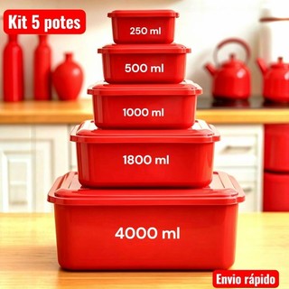 kit 5 Potes Retangular de plástico com  vasilhas,bacia Empilhável,tapoer,freezer,bpa livr…