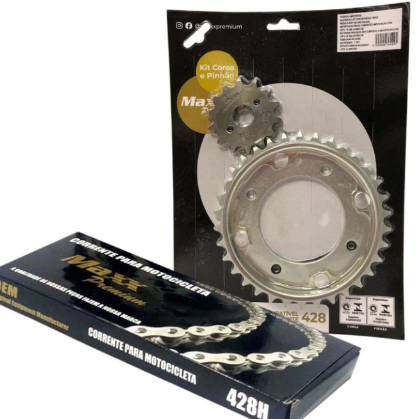 Kit Relação Transmissão Maxx Premium Honda Biz 125 / Pop 100 / Pop 110 (Todos os Anos) Coroa + Pinhão + Corrente
