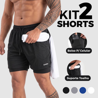 kit 2 Shorts 2 em 1 kaizen sports para treinar bermuda dupla  fitnes esporte fitnes MOVE FIT