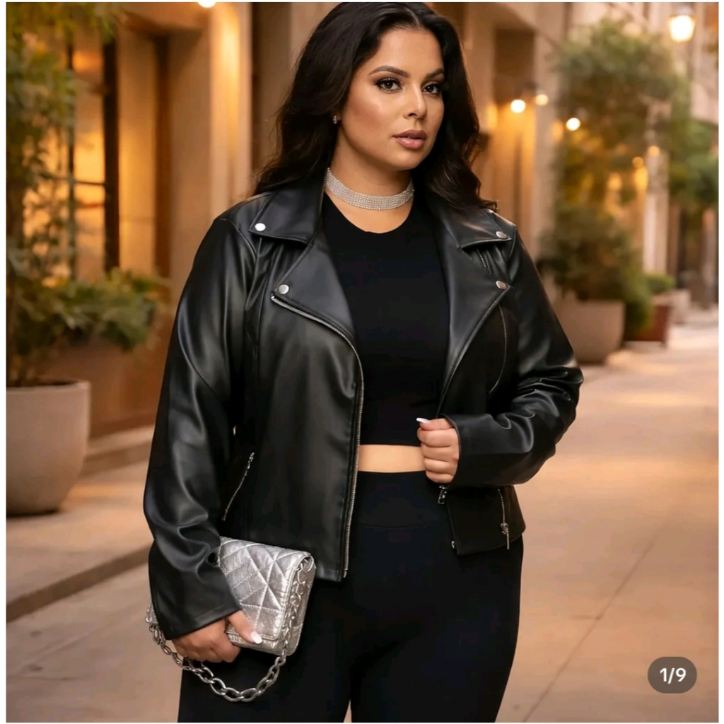 Jauqeta feminina plus size couro hipert frontal