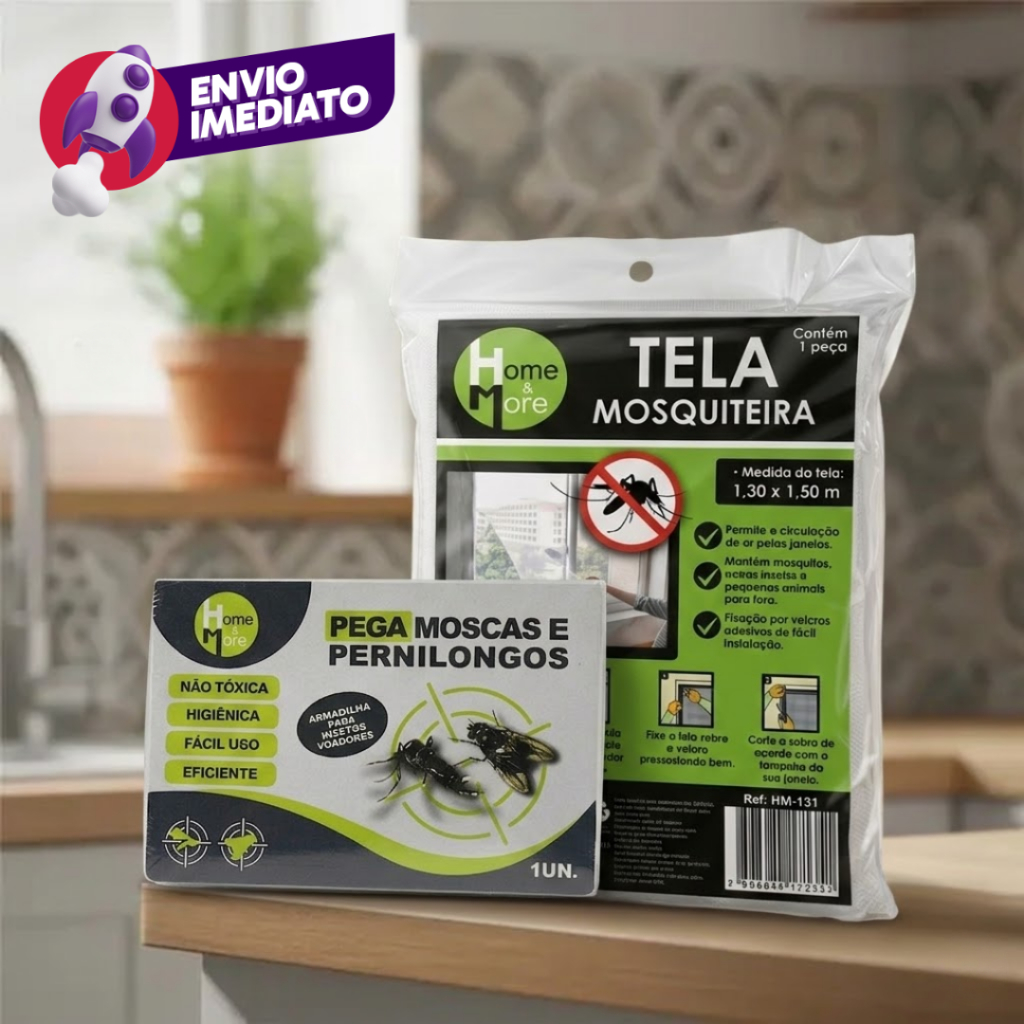 Combo Tela Mosquiteiro Janela E Pega Mosca Adesivo Repelente Mosca Mosquito Pernilongo Insetos