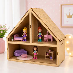 Casa Boneca Mini Casinha Mdf 26x23x12cm Premium Para Bonecas Brinquedo Criativo 26x23cm