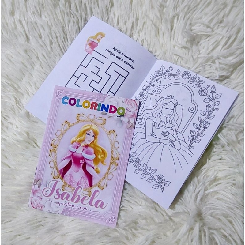 Mini Livrinho de Colorir com Atividades Aurora Personalizado Lembrancinha Aniversário Infantil - Bela Adormecida