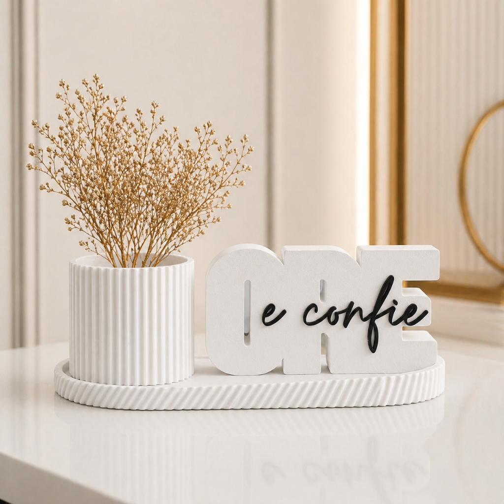 Kit Decorativo Ore e Confie com Vaso e Bandeja  Decoração Sala Quarto Luxo