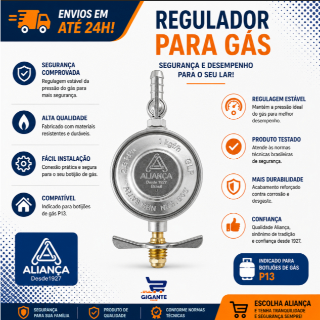 Regulador Para Gás 504 Uso Doméstico Aliança