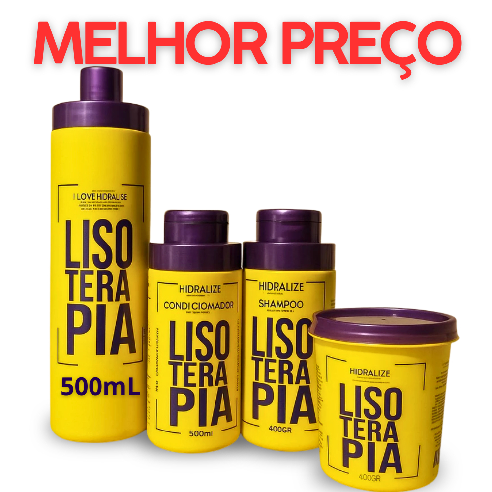 Kit 4 em 1 Progressiva Lisoterapia Sem Formol Shampoo Condicionador Máscara Reconstrutora 500mL