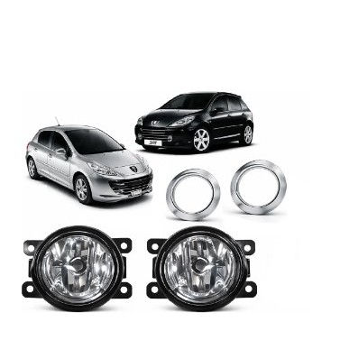 Kit Farol de Milha Peugeuot 307 2007/2008/2009/2010/2011/2012 com Molduras Cromadas e Botão Universal.
