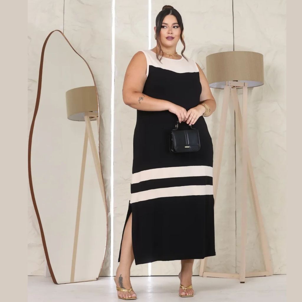 Vestido Plus Size Soltinho Midi Com bolso Não Marca o Corpo Confortável Fresquinho