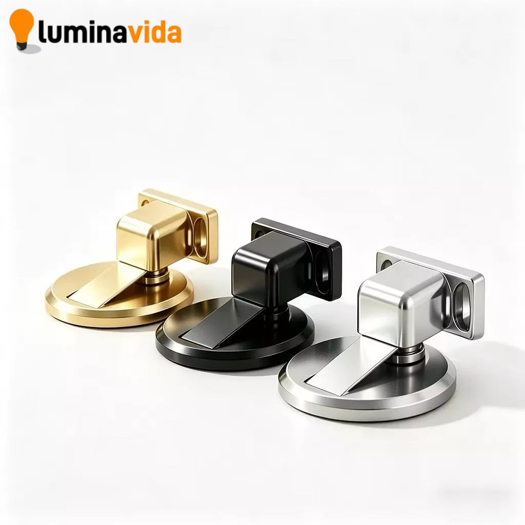 Kit 2 Batente de Porta Magnético Inox | Adesivo ou Parafuso | Preto Dourado Cromado | Anti Impacto