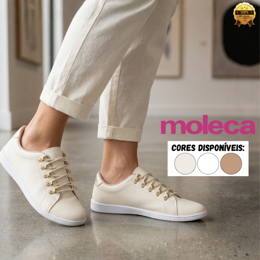 Tênis Moleca Feminino Flathform Casual Sapatênis Confortável Liso Básico Ajustável Original