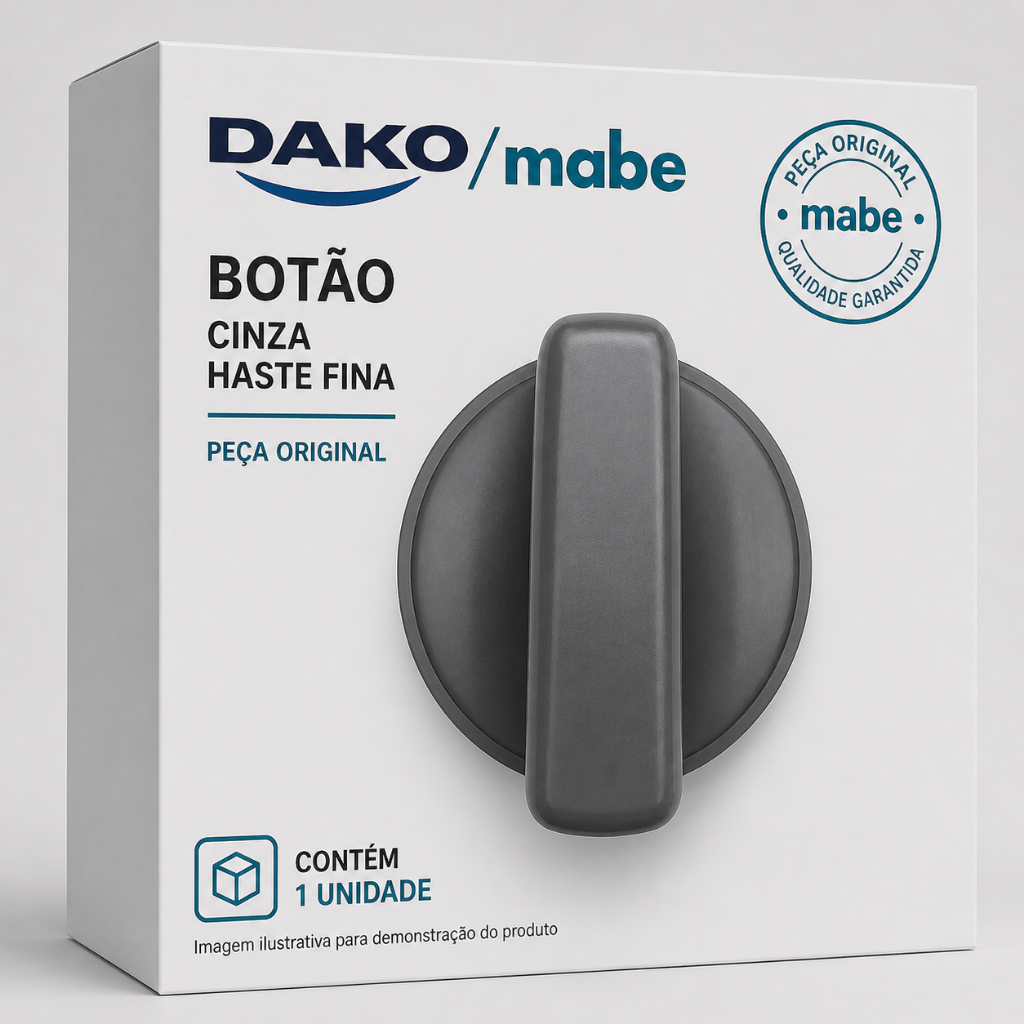 Botão Fogão Dako/Mabe Cinza Haste Fina 1 Unidade