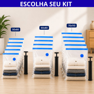 Kit Saco A Vácuo Grande Organizador Edredom Coberto Mala Roupa De Cama + Bomba a Vacuo