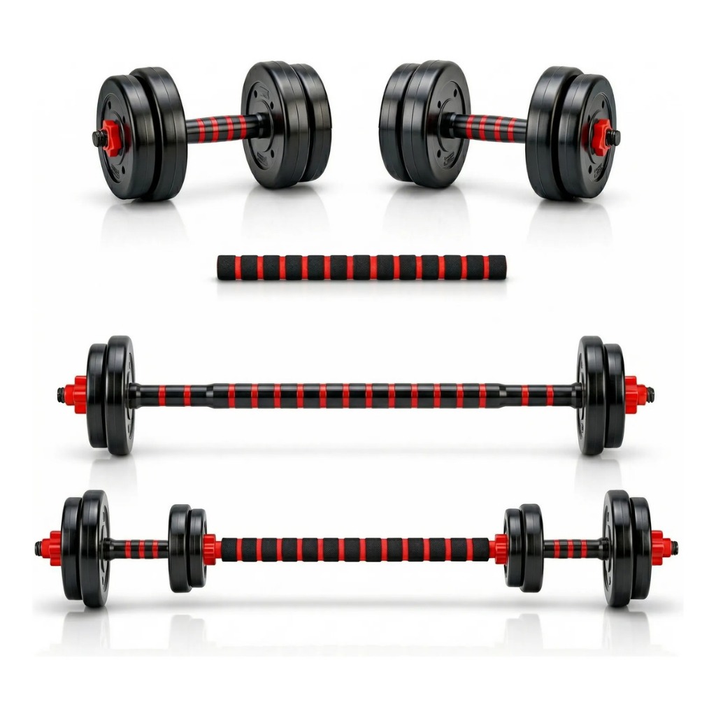 Kit Halteres Barra Anilhas Musculação Fitness Ajustável Academia Até 30kg