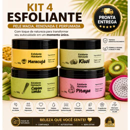 kit 4 ESFOLIANTE FACIAL E CORPORAL , HIDRATA E RENOVA A PELE, LIMPEZA PROFUNDA , DERMATOLOGICAMENTE TESTADO , 180 G