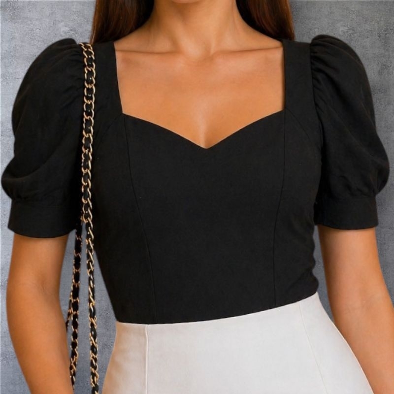 Cropped Feminino  Manga Bufante Estilo Blogueira Blusa Manga Princesa.