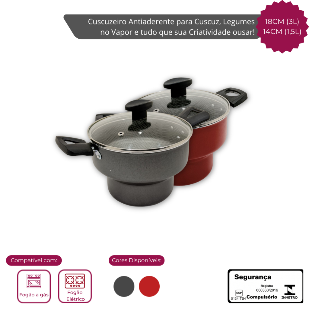 Cuscuzeiro Antiaderente Alegrete 3L C/ Tampa