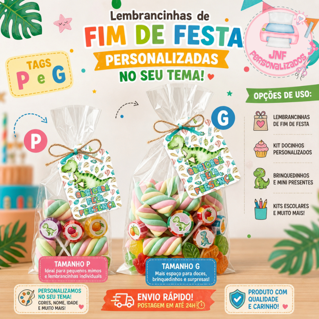 Tags Personalizadas Dinossauros Dinos  Festa Infantil | Obrigado Pela Presença | Tags Para Sacolinha e Lembrancinhas