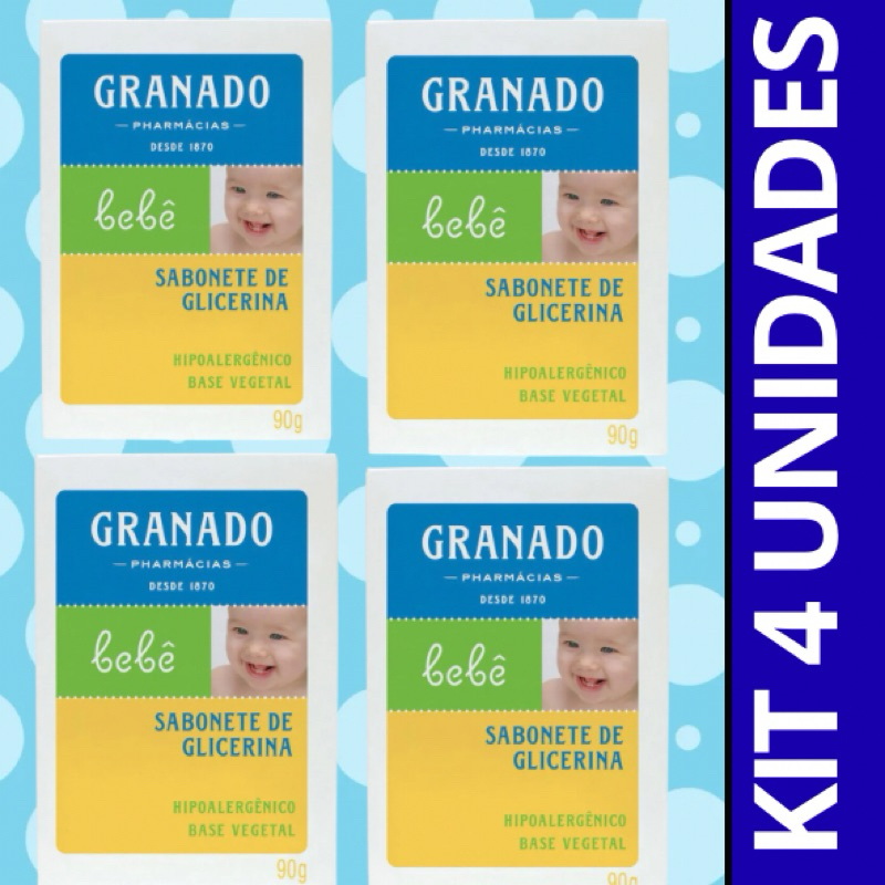 kit 4 Sabonete Granado Bebê Glicerina 90g Infantil Dermatológico Pele Sensível Suave