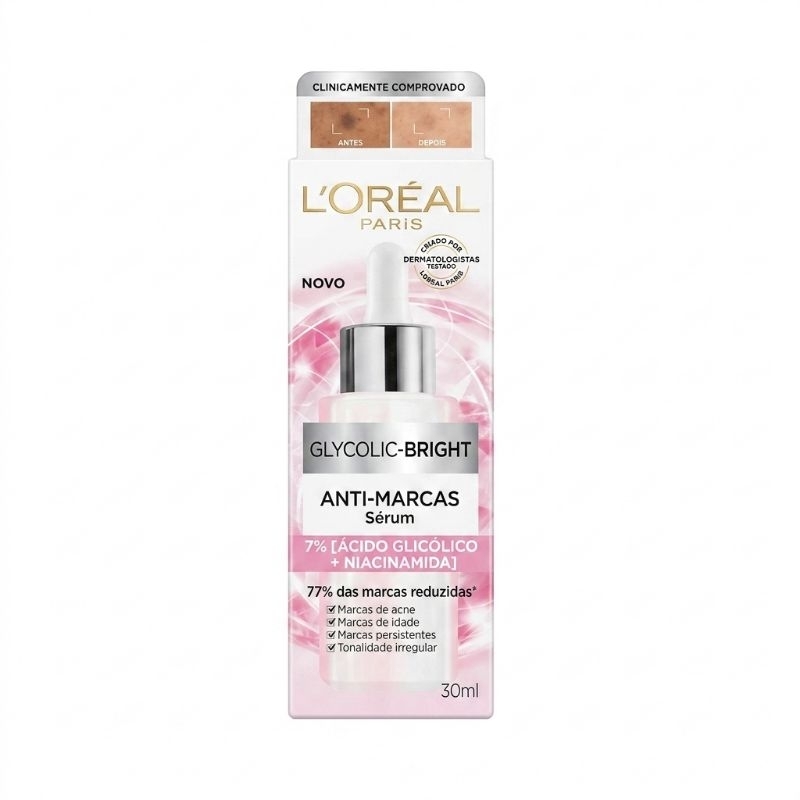 Sérum L'Oréal Paris Glycolic-Bright Anti-Marcas - Ácido Glicólico + Niacinamida Original 30ml