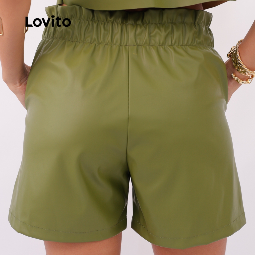 Lovito Shorts Courino Com Cinto Moda Feminina BRSTB1067BRL1097 · foto 2