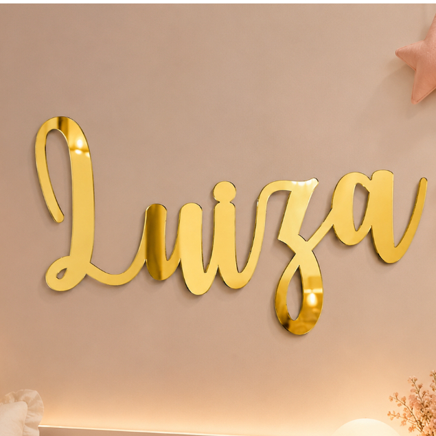 Nome Personalizado em Acrílico Espelhado 10cm Letreiro Decorativo Infantil Quarto Bebê Parede