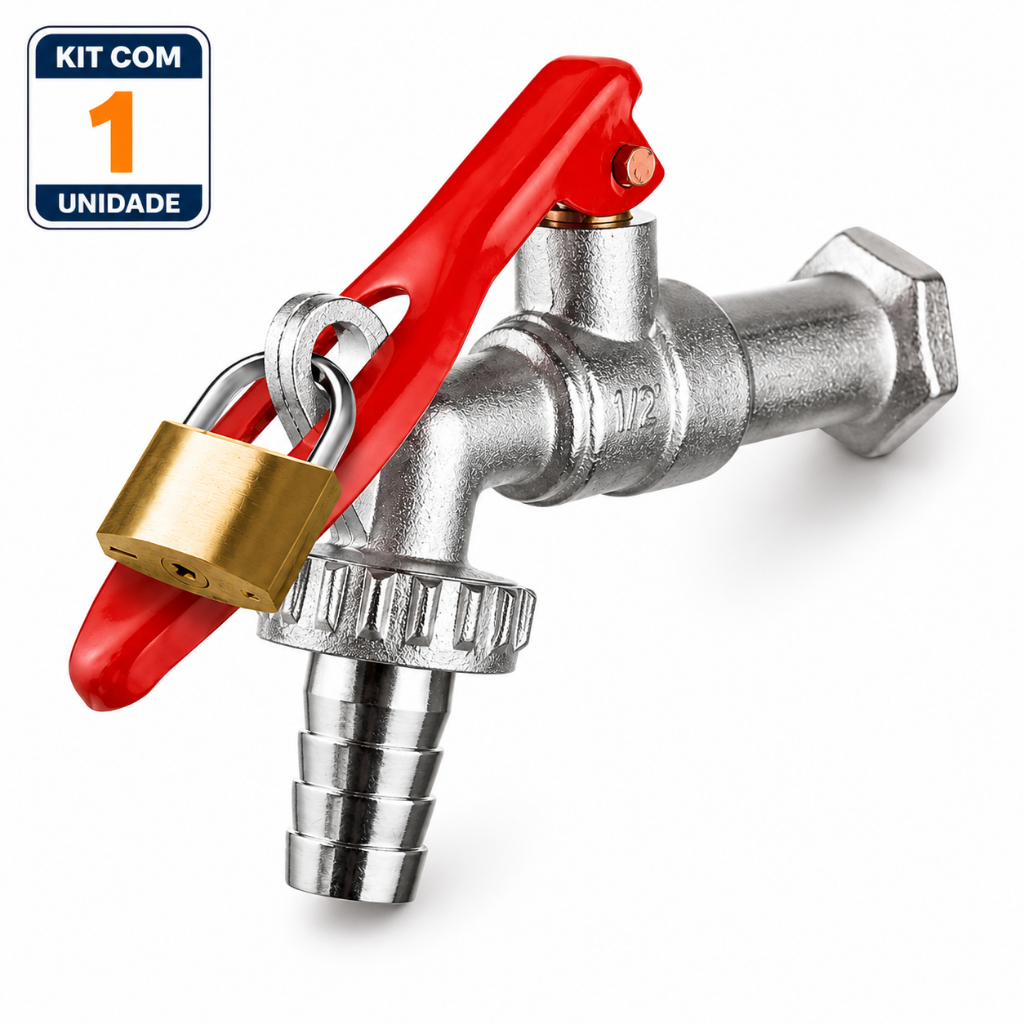 Torneira Jardim 1/2 Com Cadeado | 1 Unidade | Metal Reforçado Alta Durabilidade
