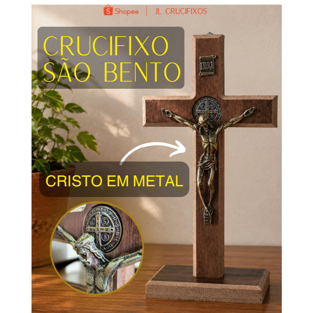 Crucifixo São Bento 22cm Poderosa Proteção para sua Casa Cristo em Metal Alta Qualidade