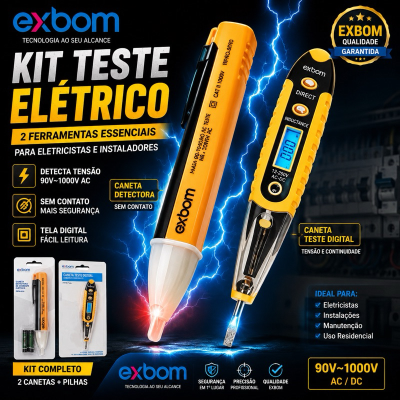 Exbom Kit Eletrica Chave Teste + Caneta Detectora De Tensão