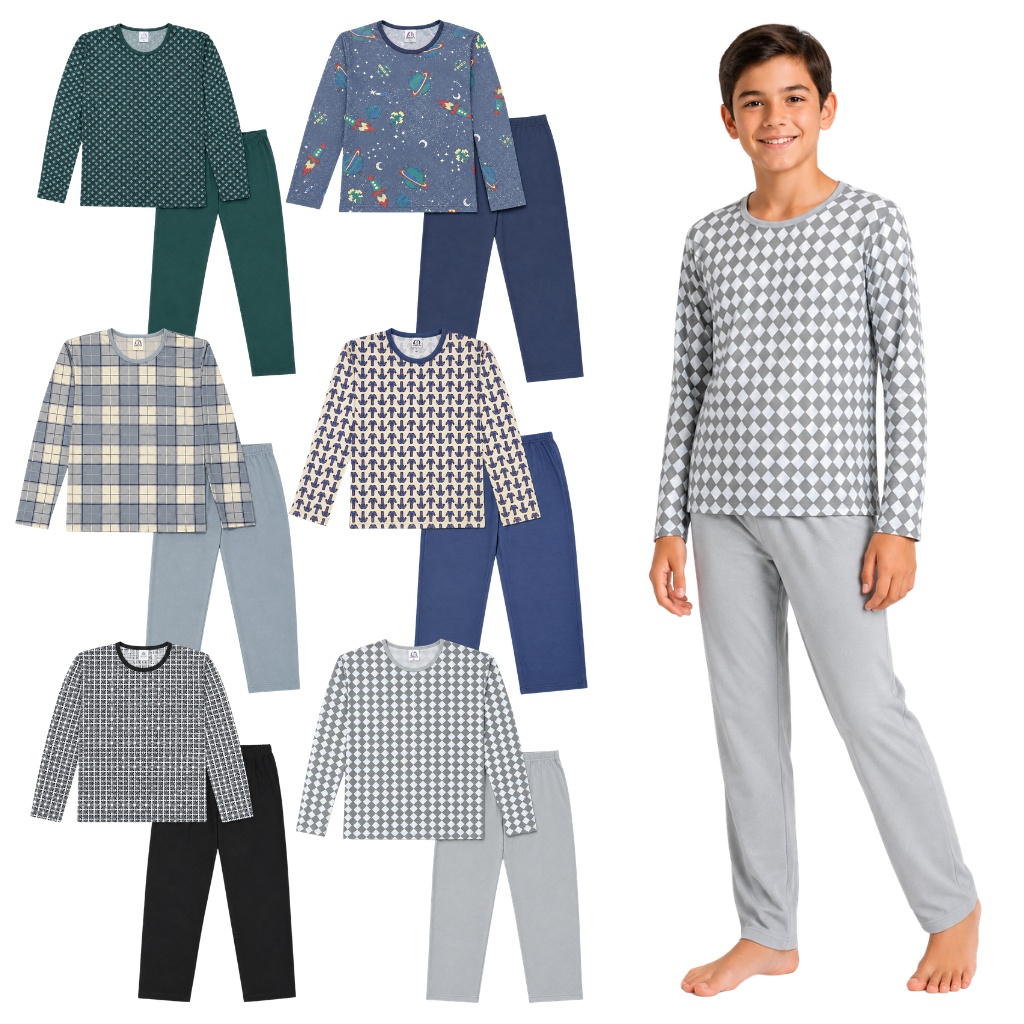 Pijama Longo Juvenil Masculino Manga Comprida Estampa Sortida 10 ao 16