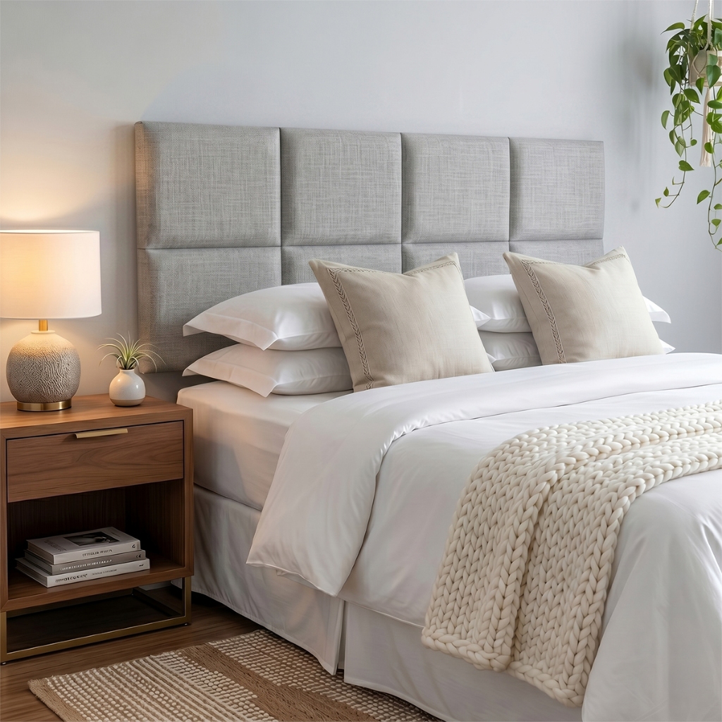 Cabeceira Cama Decorativa Linho Quadrada 30cm x 40cm Módulos Estofados para Cama Casal, Queen, King e Solteiro