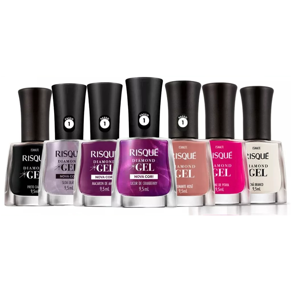 Kit 7 Esmalte Gel Risqué Diamond Efeito Gel Tons Rosa Lilas Roxo Esmalte Atacado