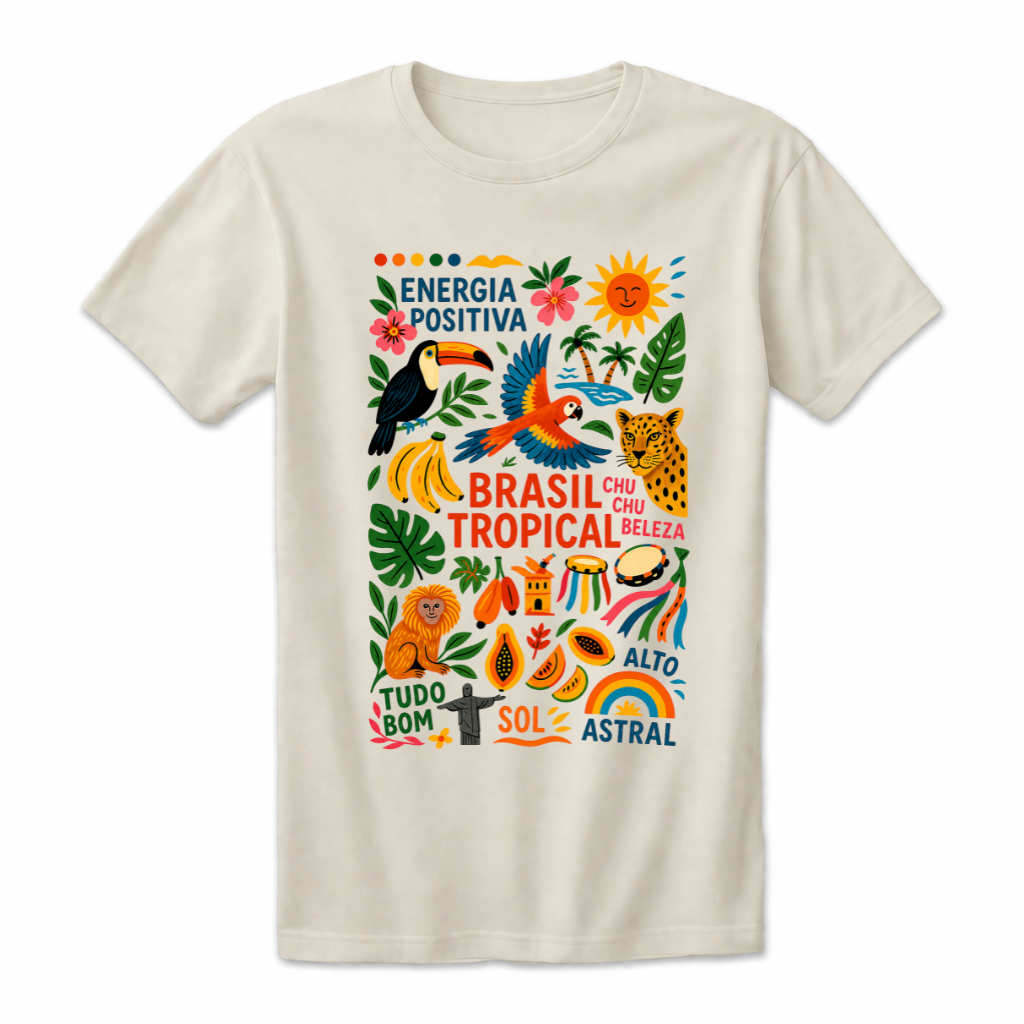 Camiseta Unissex Brasil Tropical Copa do Mundo Florido Estilo Dia a Dia Conforto Casual Promoção