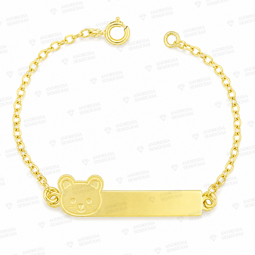 Pulseira Infantil Chapinha Folheada Nome Gravado Bebe Gato