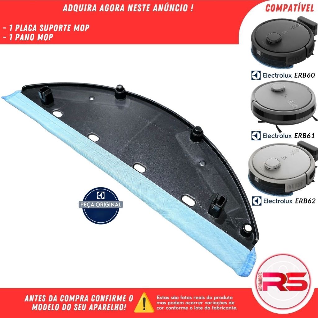 Placa Suporte Mop Com Pano Mop para Robo Aspirador Electrolux ERB60 ERB61 ERB62