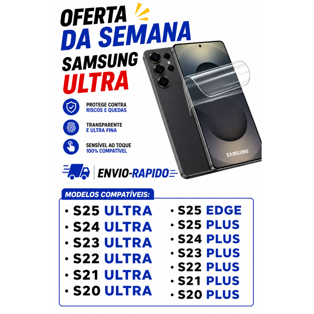 Pelicula Hidrogel SAMSUNG ULTRAS -VALOR PROMOCIONAL -S25,S24,S21,S23 - TODOS MODELOS ULTRA+ENVIO IMEDIATO!