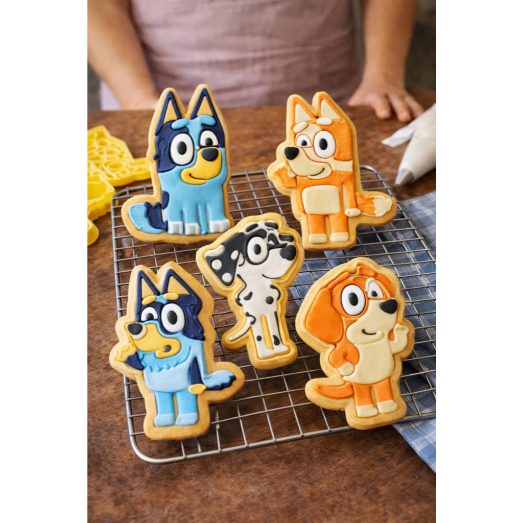 5 Cortador Biscoito Molde Forma BLUEY Marcador Carimbo Pasta Americana Massa Impressao 3d Kit com 5 cortadores marcador